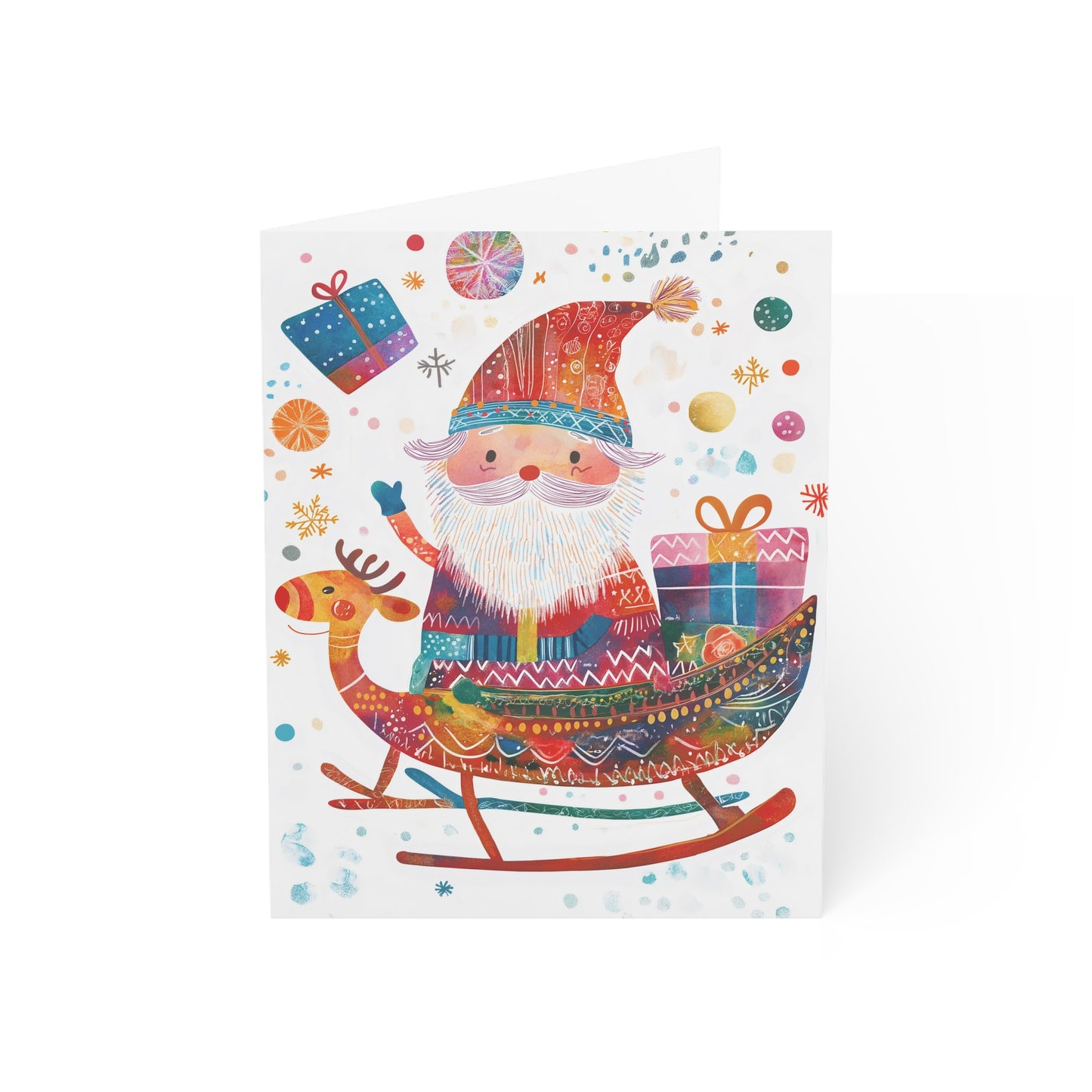 Whimsical Santa Sleigh Christmas Cards – Vertical, Merry Wishes Inside