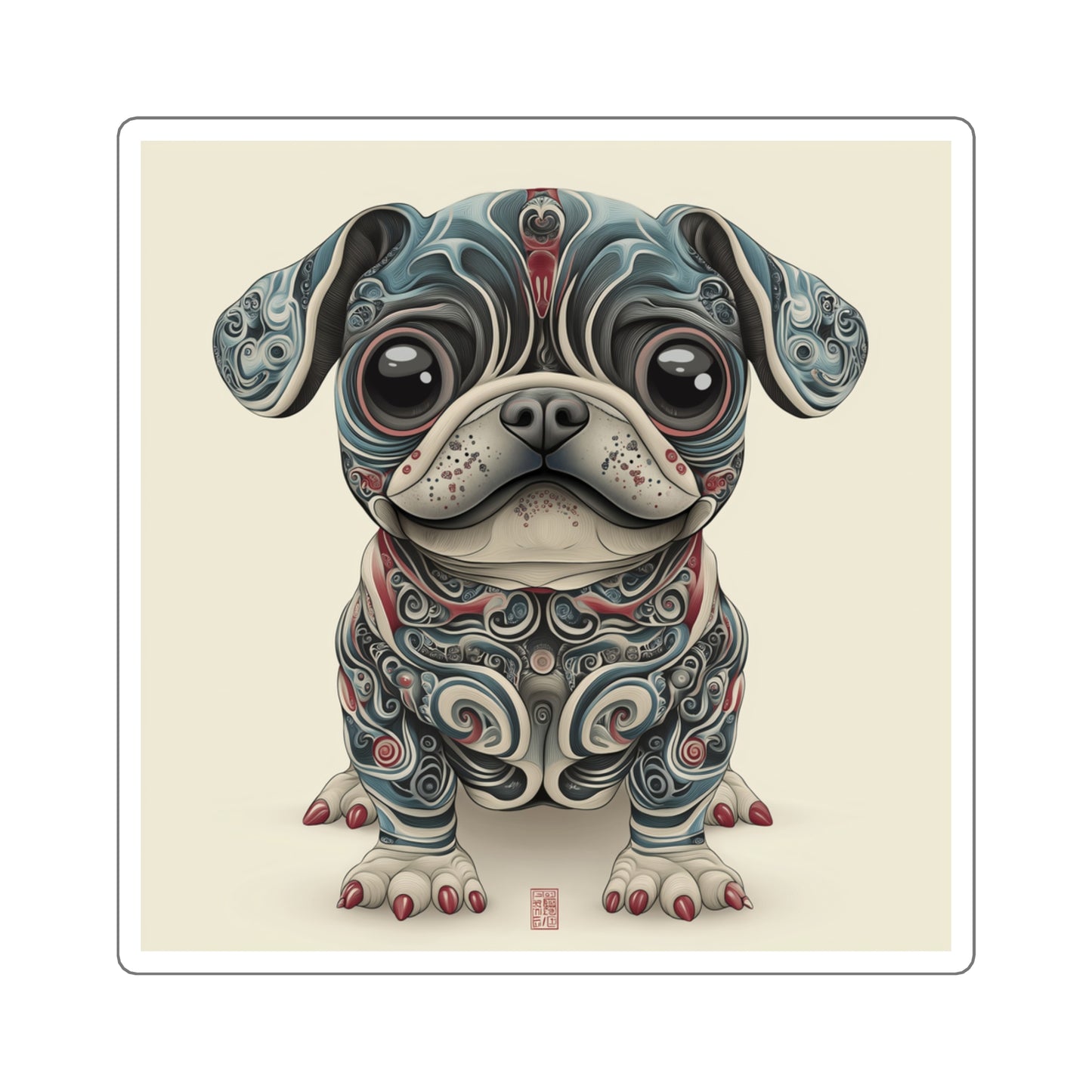 Tribal Pug Square Sticker – Vinyl Gloss Finish