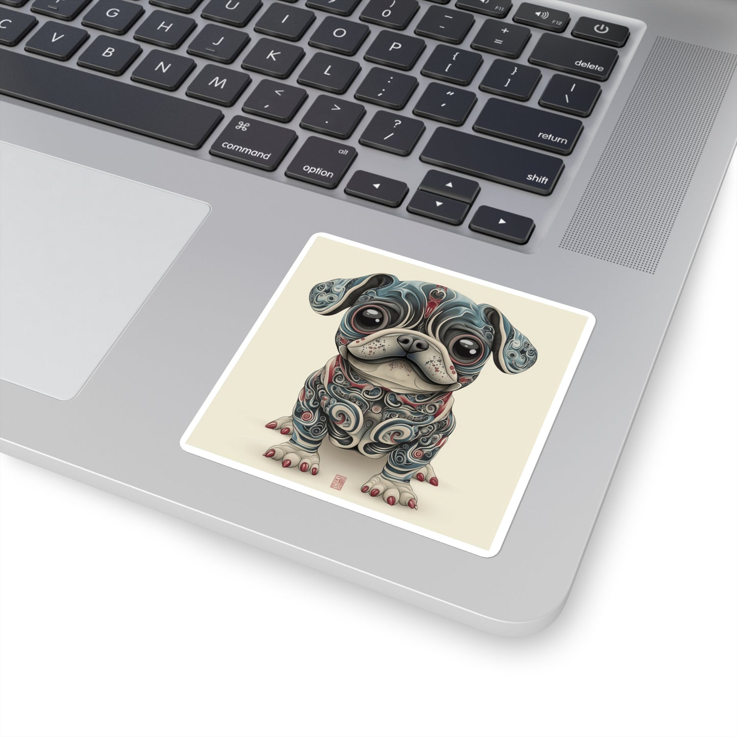 Tribal Pug Square Sticker – Vinyl Gloss Finish