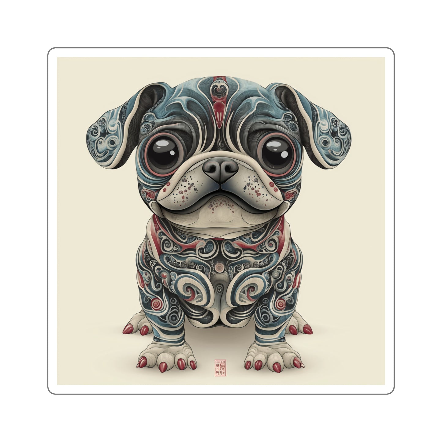 Tribal Pug Square Sticker – Vinyl Gloss Finish