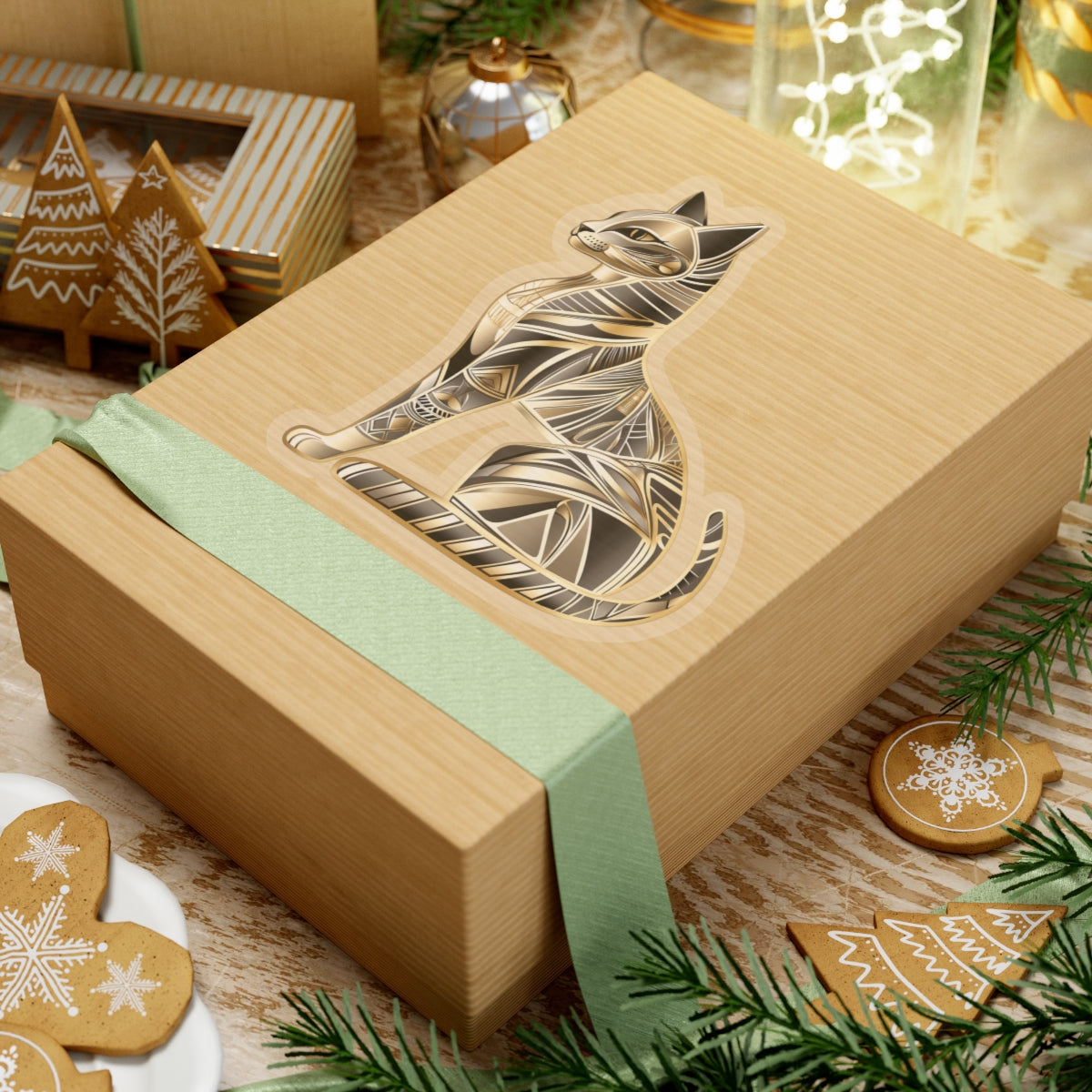 Golden Cat Kiss-Cut Sticker – Stylish & Durable Decoration