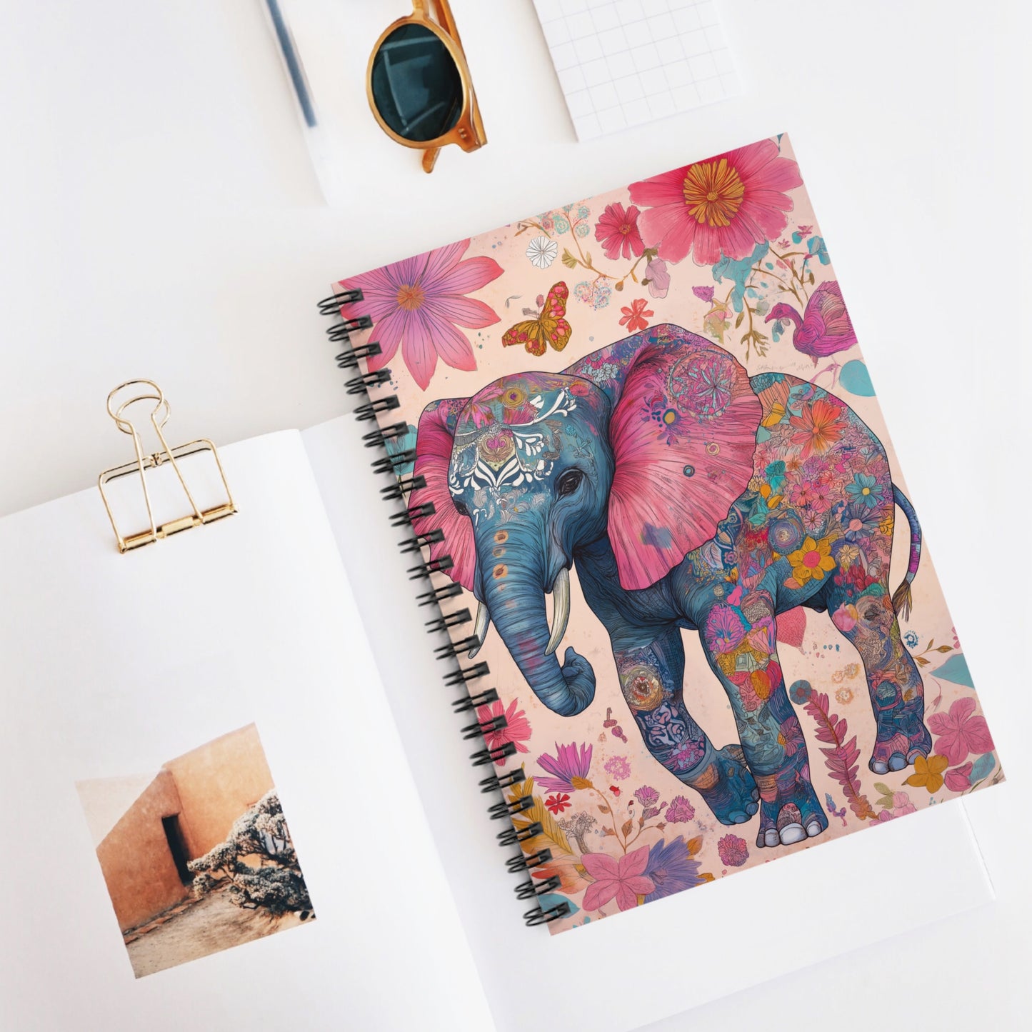 Boho Elephant Spiral Notebook – Ruled Line