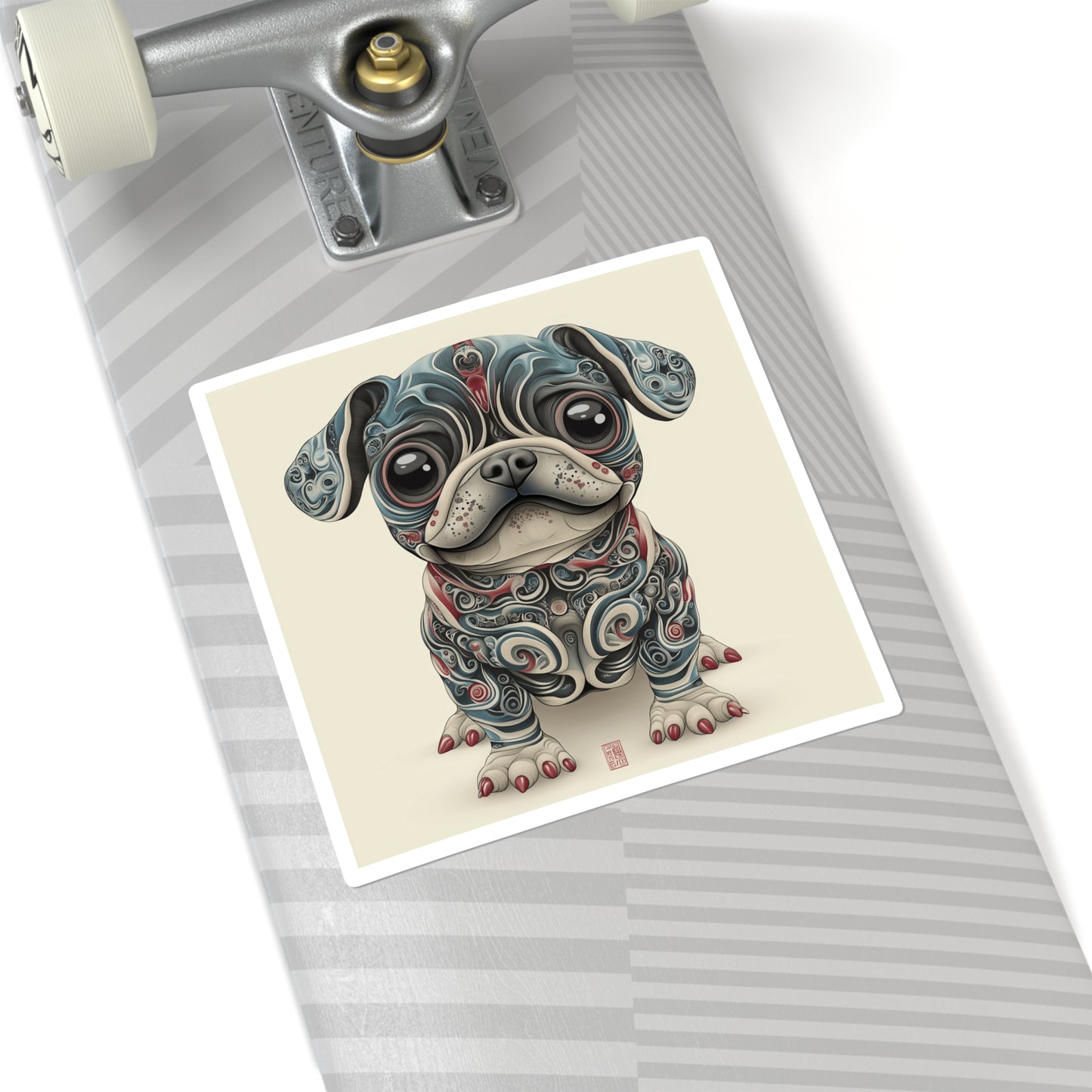 Tribal Pug Square Sticker – Vinyl Gloss Finish