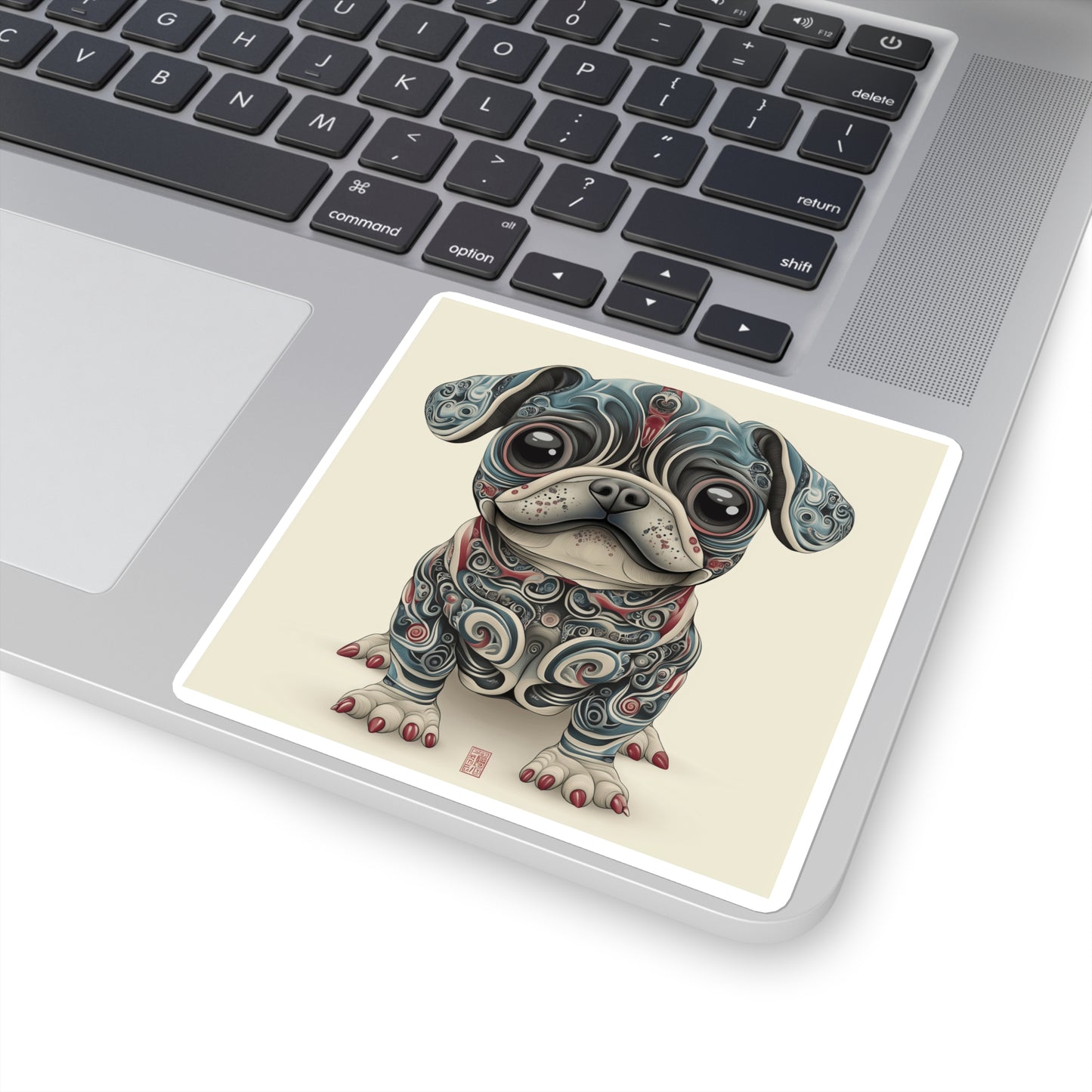 Tribal Pug Square Sticker – Vinyl Gloss Finish