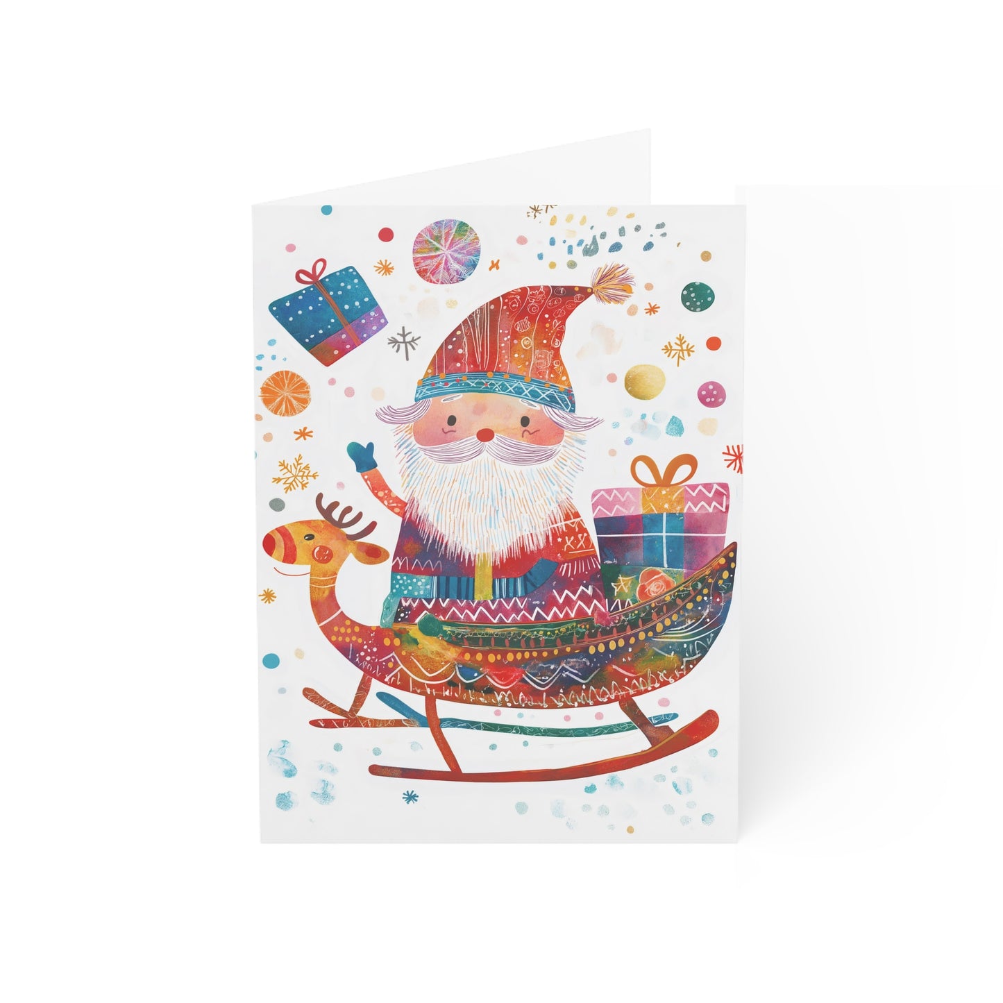 Whimsical Santa Sleigh Christmas Cards – Vertical, Merry Wishes Inside